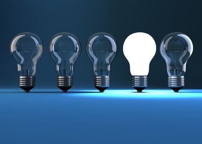 Light bulbs in a row all dim except 1